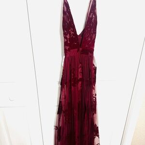 Windsor Deep Burgundy V-Neck Floral Appliqué Gown